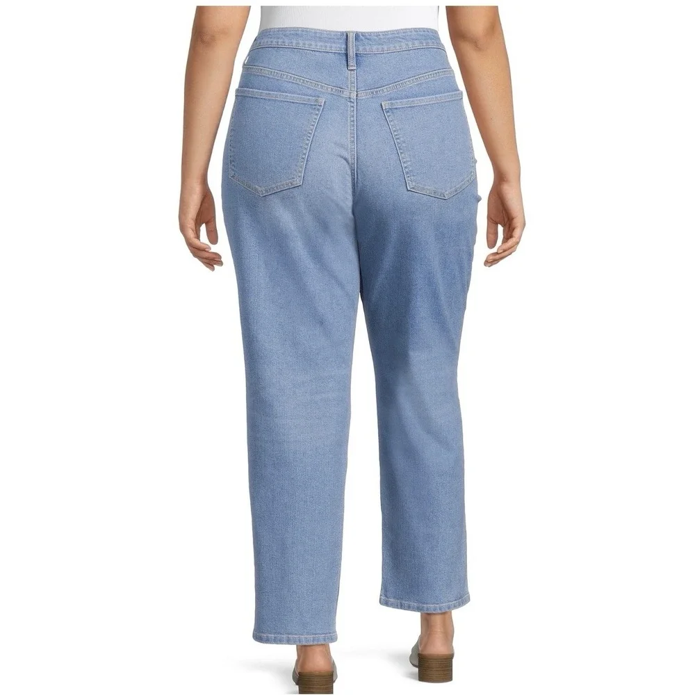 Terra & Sky Women's High Rise Straight Leg Light Wash Jeans Size 18W Petite